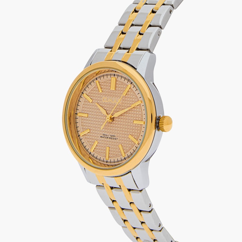 OMAX ساعة أومكس النسائية الفضية والذهبية التناظرية - Image 4